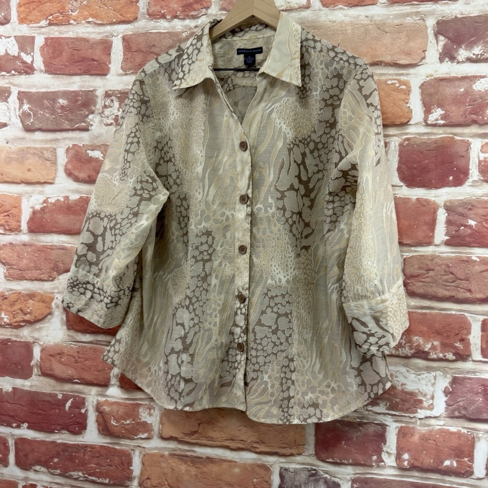 Westbound Top Women's 1X Multicolor Abstract Animal Print Burnout Sheer Shirt - Picture 3 of 8